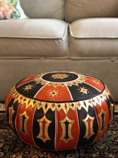Handmade West African Leather Pouf | Unstuffed
