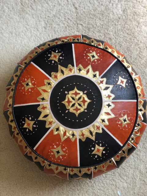 Handmade West African Leather Pouf | Unstuffed