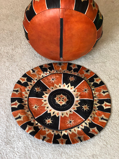 Handmade West African Leather Pouf | Unstuffed