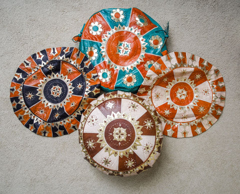 Handmade West African Leather Pouf | Unstuffed