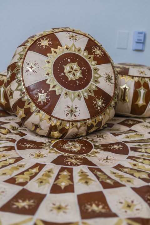 Handmade West African Leather Pouf | Unstuffed