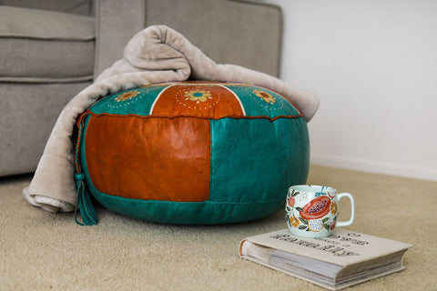Handmade West African Leather Pouf | Unstuffed