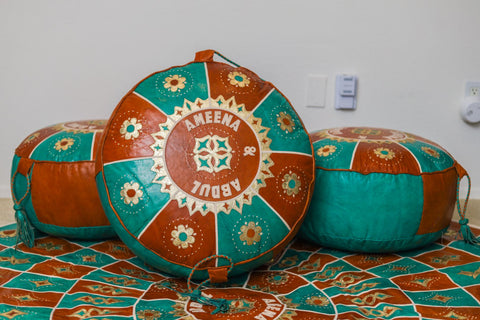 Handmade West African Leather Pouf | Unstuffed